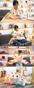 Rainbow plush unicorn dolls displayed in three sizes: 40cm, 60cm, and 80cm options