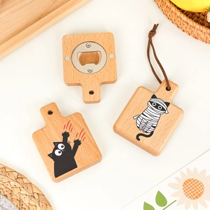 Creative wooden cat paw bottle opener and magnetic fridge sticker with hand strap