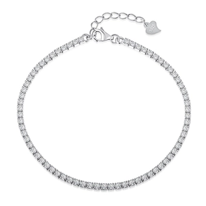 Elegant S925 sterling silver tennis bracelet featuring square-cut cubic zirconia and heart charm