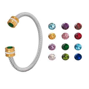 Twisted cable cuff bracelet in silver and gold with 12 colorful gemstone options