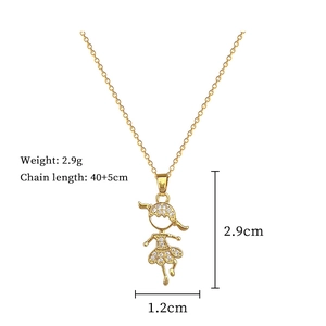 Detail view of gold titanium girl pendant necklace with dimensions and weight data