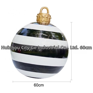 60cm large inflatable Christmas ball with black and white horizontal stripes and gold ring
