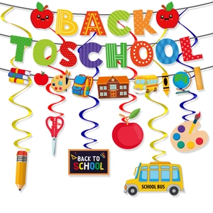 Back To School Banner Hanging Swirl Decorations Paper Garlands Classroom Party Ornament School Bus Stationery Pattern