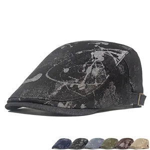 Vintage Flat Cap For Men Women Adjustable Cotton Denim Jacquard British Retro Ivy Newsboy Breathable Hat
