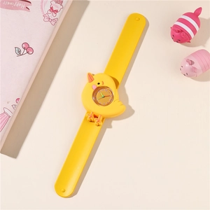 Cartoon yellow chick slap watch for kids with soft silicone band in a playful aesthetic