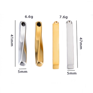 Detailed view of polished S-shape spiral bar pendants with 41mm and 47mm size specs