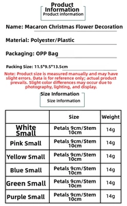 Detailed size chart for Macaron Christmas flowers showing petal and stem dimensions