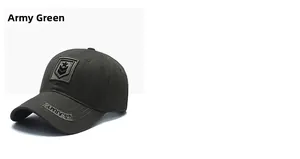 Detail of army green tactical baseball cap featuring embroidered U.S. ARMY patch and star badge