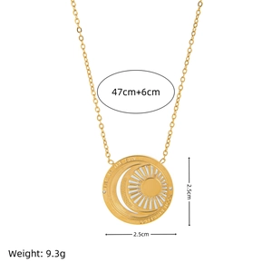 Gold stainless steel tarot necklace with sun moon pendant and Live by the sun engraving