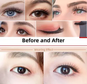 Detail showing natural and thick magnetic eyelashes with before and after effect