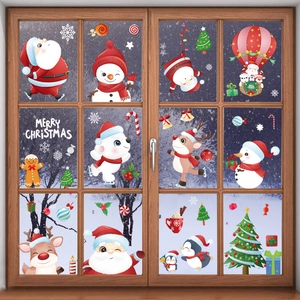 Christmas Window Stickers Static Clings Double Sided PVC Santa Claus Snowman Snowflake Decals For Glass Holiday Shop Decor