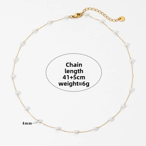 Detail of 4mm pearl necklace with golden chain showing lobster clasp and extension