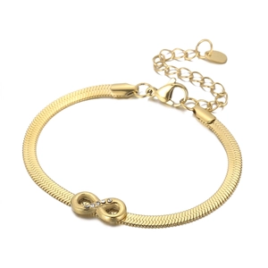 Stainless Steel Infinity Bracelet Inlaid Rhinestones Flat Snake Chain Adjustable Minimalist Jewelry For Women
