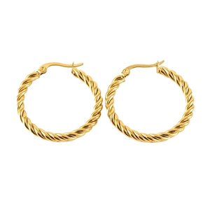 Boucles d'oreilles créoles torsadées en acier inoxydable plaqué or 18 carats pour femme