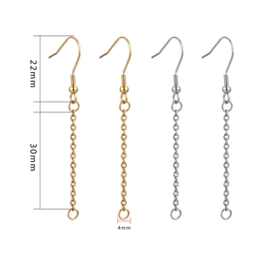 Gold and silver stainless steel ear wire hooks with long tassel chain DIY jewelry components