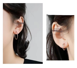 Comparison of 10mm and 20mm minimalist S925 sterling silver hoop earrings on model