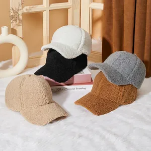 Winter Baseball Cap Warm Teddy Fleece Hat Windproof Adjustable Soft Outdoor Casual Solid Color Unisex