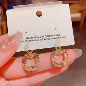 Elegant 14K gold plated hollow round earrings with zircon micro-pave and S925 silver needles