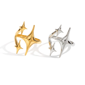 Minimalist 18K gold and silver star-shaped open rings with polished metal finish