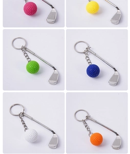 Detailed grid of mini golf club keychains with textured golf balls in six vibrant colors