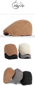 Detailed close-up showing the soft corduroy fabric texture and retro British style beret
