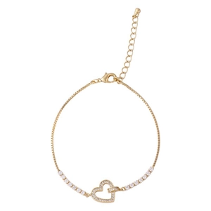 Elegant gold heart bracelet with micro-paved cubic zirconia and lobster clasp closure