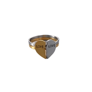 Titanium steel couple rings set with heart puzzle design and LOVE engraving in gold and silver