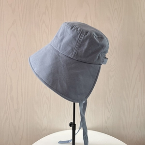 Women Bucket Hat Cotton Long Strap Sun Protection Wide Brim Outdoor Travel Casual Windproof Adjustable