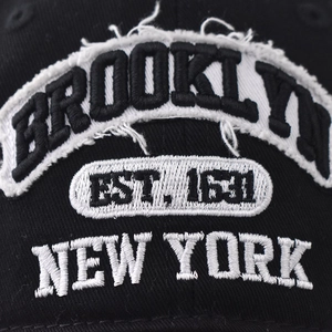 Casquette de baseball Brooklyn noir délavé classique avec broderie 3D blanche de qualité
