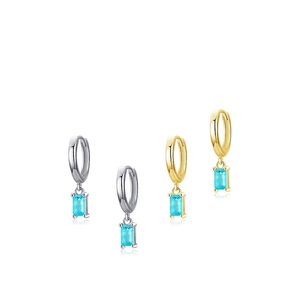 Elegant S925 sterling silver hoop earrings with rectangular blue tourmaline gemstones