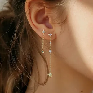 925 Sterling Silver Stud Earrings For Women With Zirconia Sun Moon Star Celestial Fashion Jewelry Accessory Gift