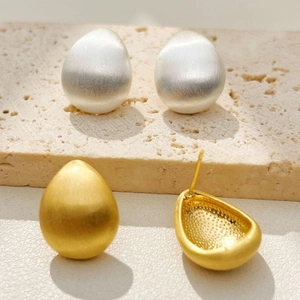 Minimalist Teardrop Stud Earrings With 925 Sterling Silver Earring Post Brushed Copper Matte Vintage Style