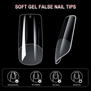 Macro view of transparent soft gel nail tips showing matte texture and flexibility details