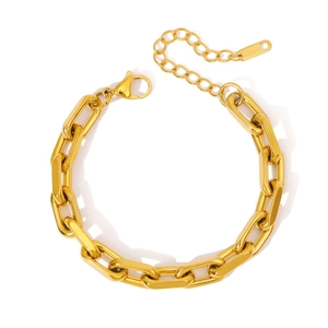 Polished gold-plated stainless steel chunky rectangular link chain bracelet with lobster clasp