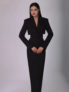 Robe Midi Élégante Col Revers Manches Longues Taille Évidée Boutonnage Simple Bodycon Mélange Polyester Pour Femme Bureau