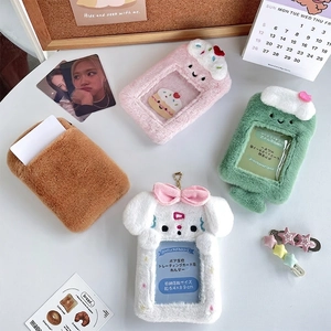 Cute plush card holder for photocards featuring rabbit designs in pink, green and white