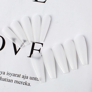 Detailed macro view of matte frosted coffin press-on nails in elegant soft white color