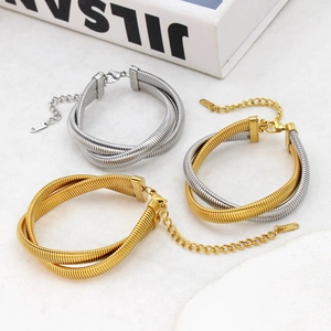 Chunky 8mm titanium steel woven bracelet set in gold, silver, and two-tone finishes