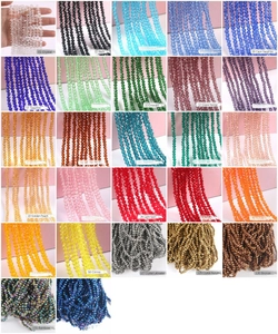 Detailed catalog of faceted crystal glass rondelle beads in 27 vibrant colors for DIY jewelry