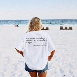 T-shirt en coton blanc pour hommes et femmes avec slogan noir imprimé sur le dos