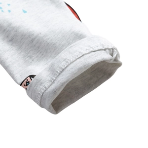 Girls' grey cotton leggings with embroidered cartoon patterns and folded cuff details