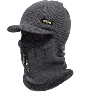 Winter Balaclava Knitted Hat Integrated Neck Warmer Acrylic Fleece Lined Zipper Face Mask Warm Outdoor Cap Men Women