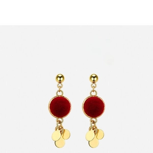 Elegant silver needle red flocked round tassel earrings with gold alloy accents