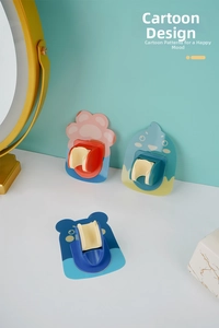 Detail of cartoon self-adhesive wall hooks for shower heads and bathroom accessories