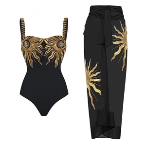 Women Swimsuit Sunburst Sequin Embroidery Elegant Beachwear Starburst Pattern Summer Vacation Swimwear