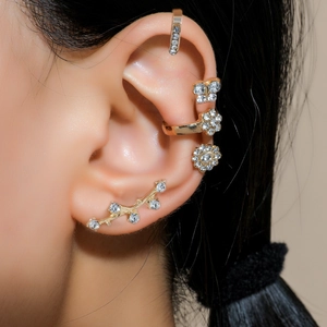 Gold-plated 5-piece ear cuff set with butterfly and floral cubic zirconia designs