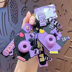 Cartoon Kuromi camera projector keychain with purple silicone pendant for bags