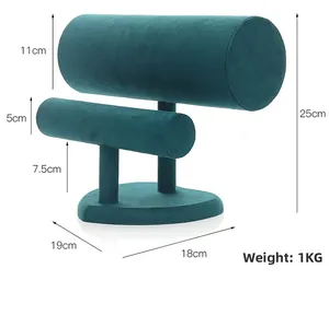 Two-tier velvet headband display stand with precise size measurements and 1kg weight