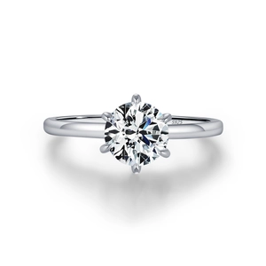 Elegant 1 carat Moissanite ring in S925 sterling silver with classic six-prong setting