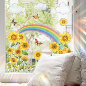 Rainbow suncatcher window stickers with sunflower and butterfly prism effects